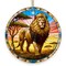 Kings of the Savannah Lion Stained Glass Style Ceramic Ornament, African Animals Christmas Gift and Decor